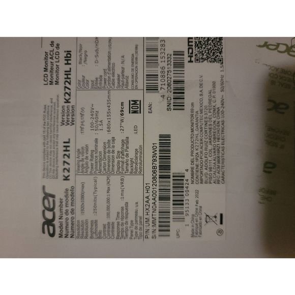 Acer K2 - 27" Monitor Full HD 1920x1080 16:9 60Hz 1msVRB VA 300Nit - Picture 2 of 5